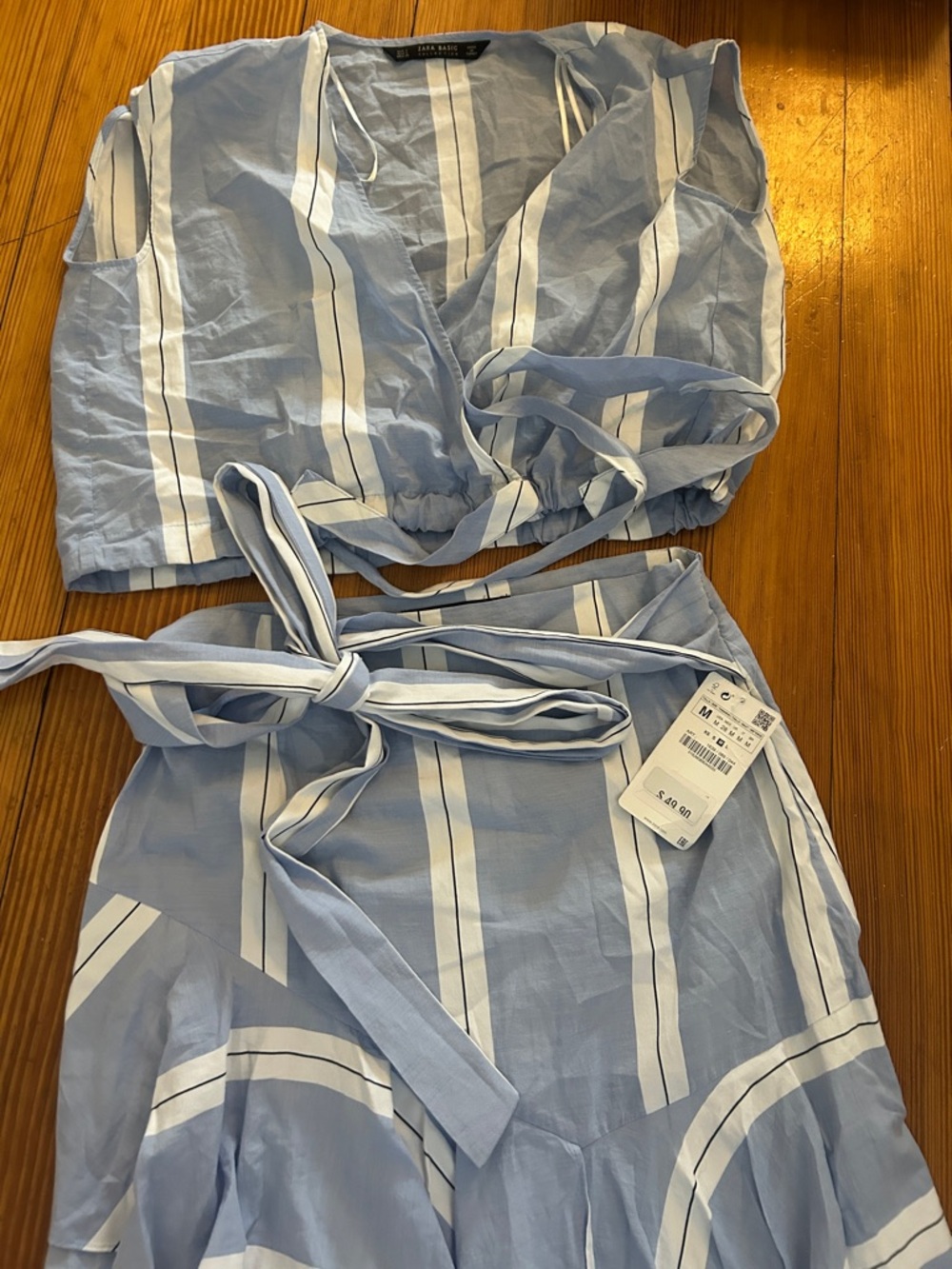 Zara Light Blue and White Striped Two-Piece Dress Set
